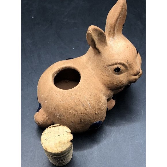 Vintage‎ Miniature Clay Bunny Rabbit Terracotta Glazed Blue with Cork 3” - Picture 5 of 6